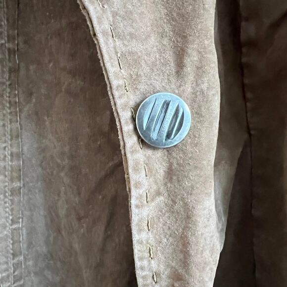 Brown leather jacker with button - Picture 6 of 8